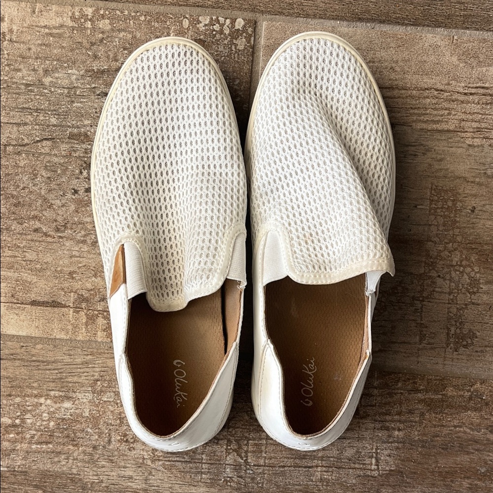 OluKai Women's Slip-On Mesh Moccasins in Off-White
